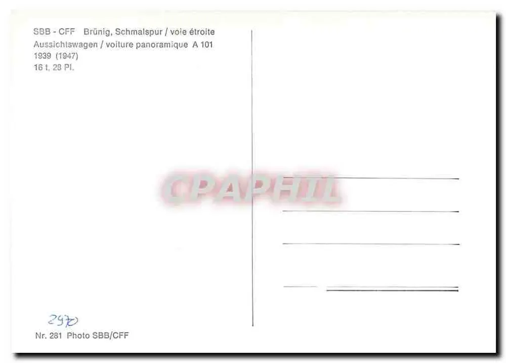 ब्रुनिग - संकरी रेलगाड़ी / संकरी लाइन — पैनोरमिक गाड़ी A 101 — SBB/CFF - पीछे