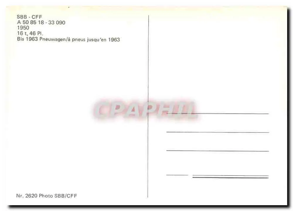 SBB-CFF - Pneuwagon A 50 85 18-33 090 — 1950 — Foto SBB/CFF n°2620 - Verso