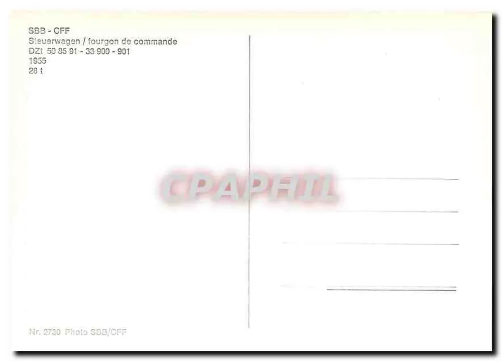 SBB CFF - Vagão de comando — DZt 50 85 91 - 33 900 - 901 — Foto SBB/CFF - Verso