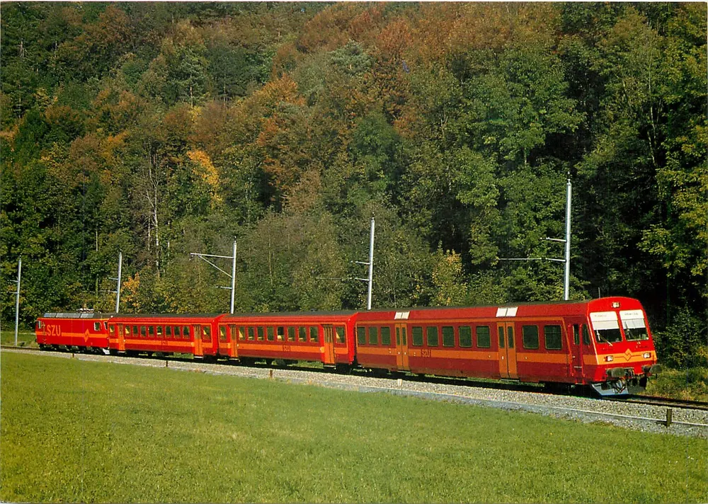 Pendelzug der SZU (Sihltal-Zürich-Uetliberg-Bahn) — avec locomotive Re 4/4 n° 46/47 et wagons BT 184-187 — éditeur: Flud. Suter AG, Zürich, n° 279 - Recto