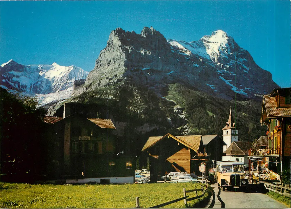 Grindelwald avec le Fiescherhorn, le Hörnli, le Mittellegigrat et l'Eiger — Rud. Suler AG, Zurich, n° 19433 - Recto
