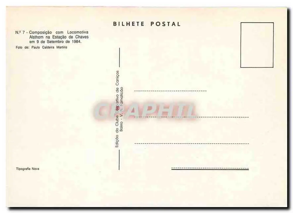 Alstom-Zug an der Chaves-Bahnhof — Ausgabe des Caniços-Recreational-Clubs, 1984 - Rückseite
