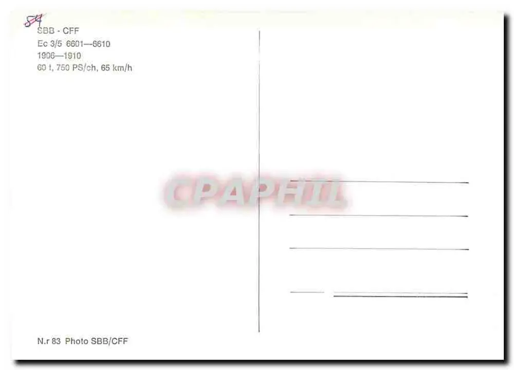 Locomotiva a vapor SBB-CFF 6610 — Editora SBB/CFF, n° 83 - Verso