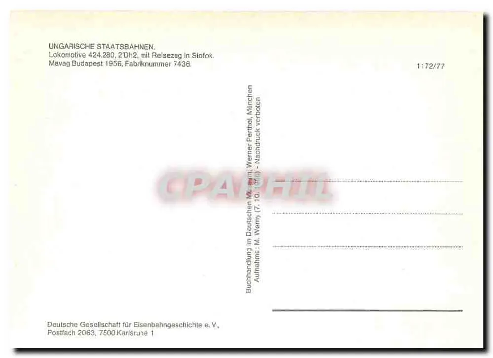 로코모티브 424.280 — 2'Dh2, 시오포크의 여객열차 — Deutsche Gesellschaft für Eisenbahngeschichte e.V., 1172/77 - 뒷면