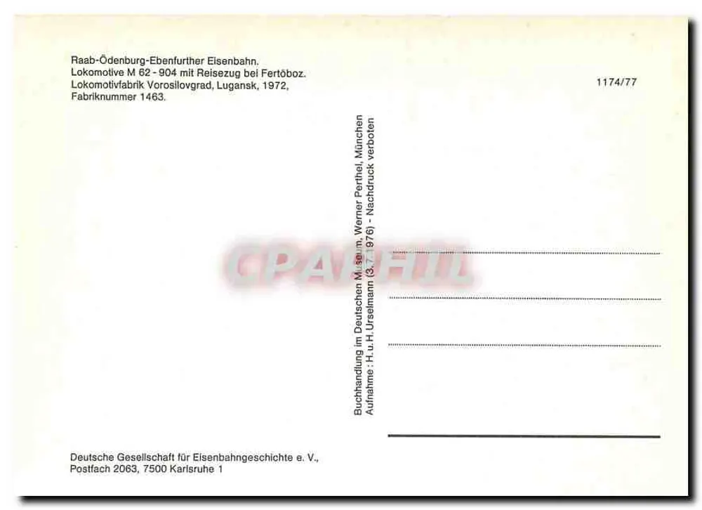 Locomotiva M 62-904 — Raab-Ödenburg-Eisenbahn — Deutsche Gesellschaft für Eisenbahngeschichte e.V. - Verso