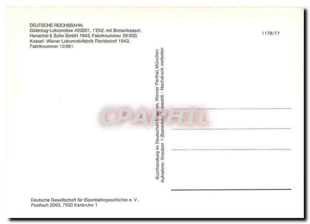 Lokomotive 42 0001 — Güterzug-Lokomotive 1Eh2 — Deutsche Reichsbahn - Verso