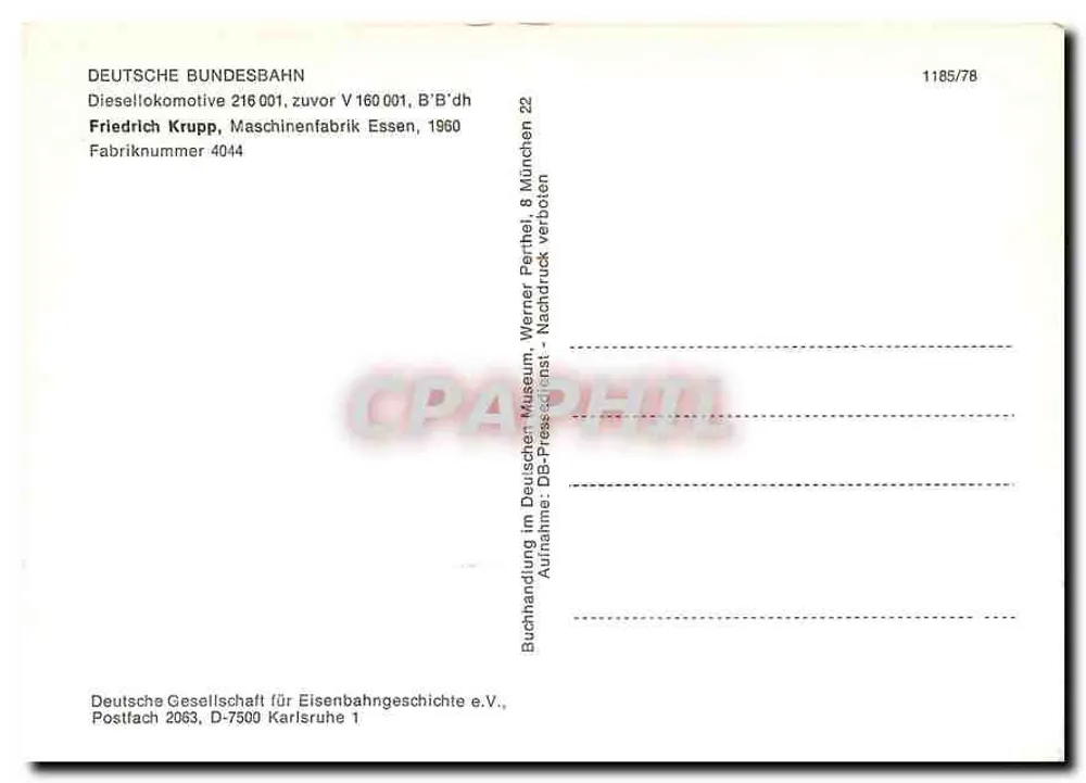 Diefse locomotief 216 001-8 — Deutsche Bundesbahn — DB Press Service - Achterkant