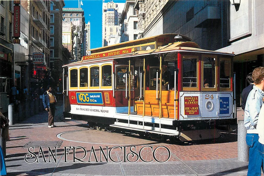 San Francisco — Cable car turntable at Powell & Market Streets — Smith Novelty Co. S-179 - Recto