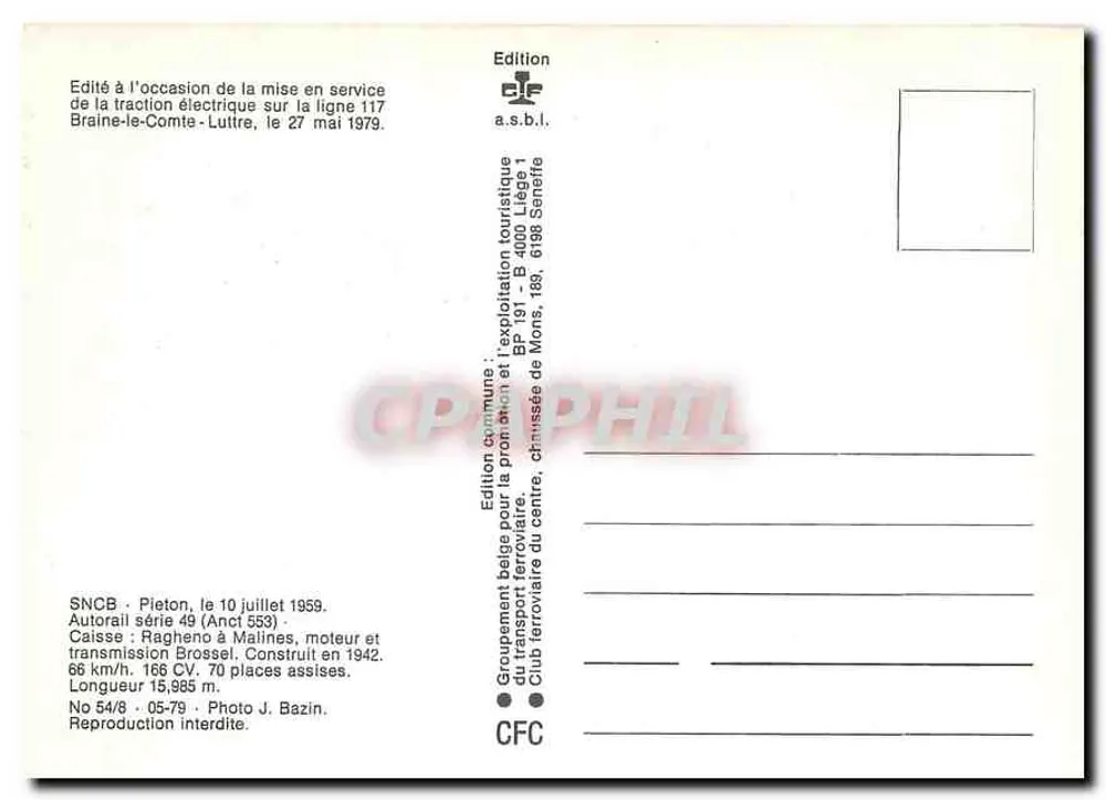 Elektrischer Zug — Braine-le-Comte — SNCF-Serie 49 (Ehemals 553) — Edition a.s.b.l. - Rückseite