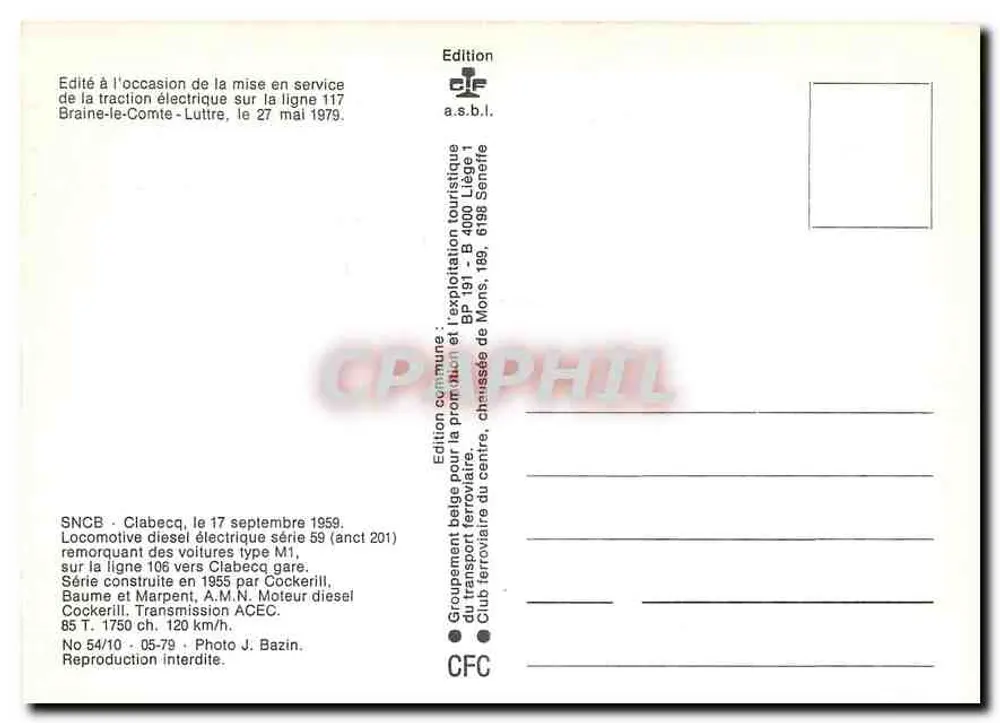 Dampflokomotive der Serie 59 — Braine-le-Comte — Edition CFC - Rückseite