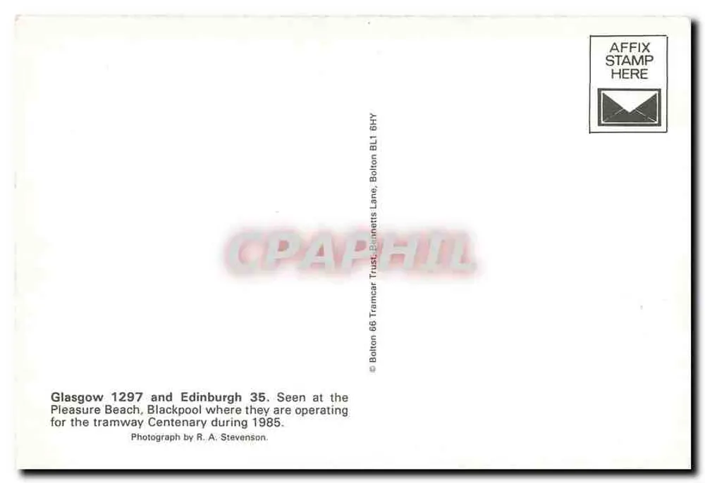 Tram a Blackpool — 1297 e 35 — per il centenario del tramway nel 1985 - Verso