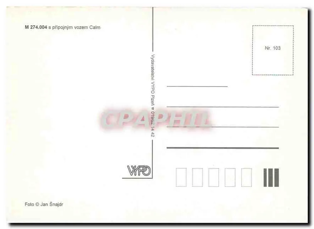 Tramway M 274.004 com composição Calm — Výdavatel VYPO Plzeň, n° 103 - Verso