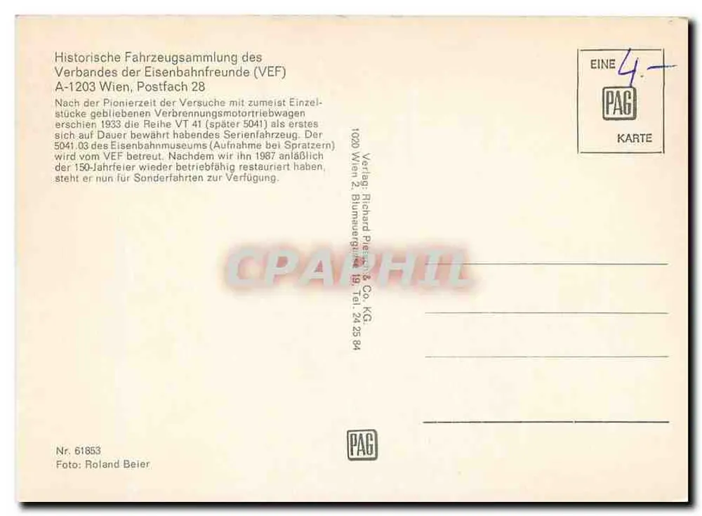 Dampfzug VT 41 — Serie 5041 — Verlag PAG, Nr. 61853 - Rückseite