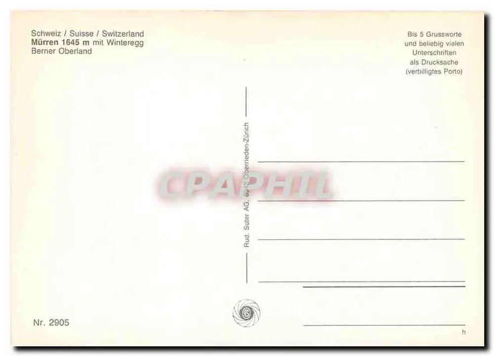 Mürren — Saudações de Mürren — Rud. Suter AG, Zürich - Verso