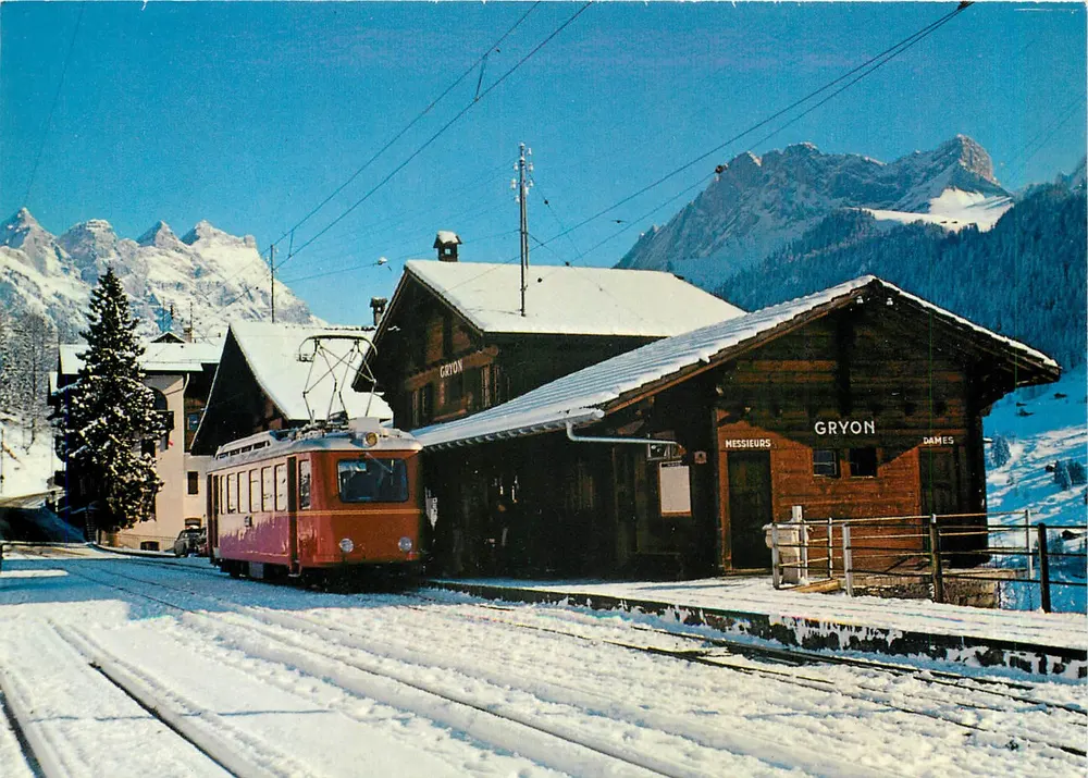 Gryon — Gare enneigée avec train — Édition Deriaz Baulme - Recto