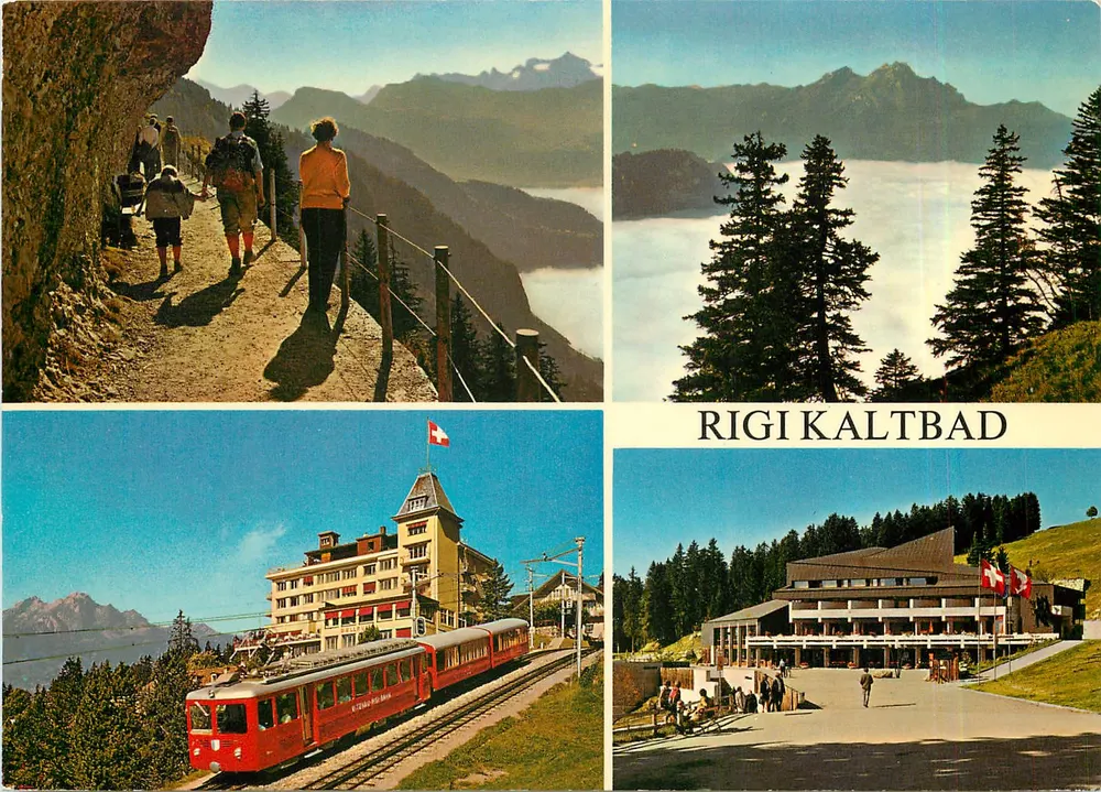 Rigi Kaltbad — vista panorâmica e edifício — Verlag Photoglob AG, Zürich, n°6142 - Frente