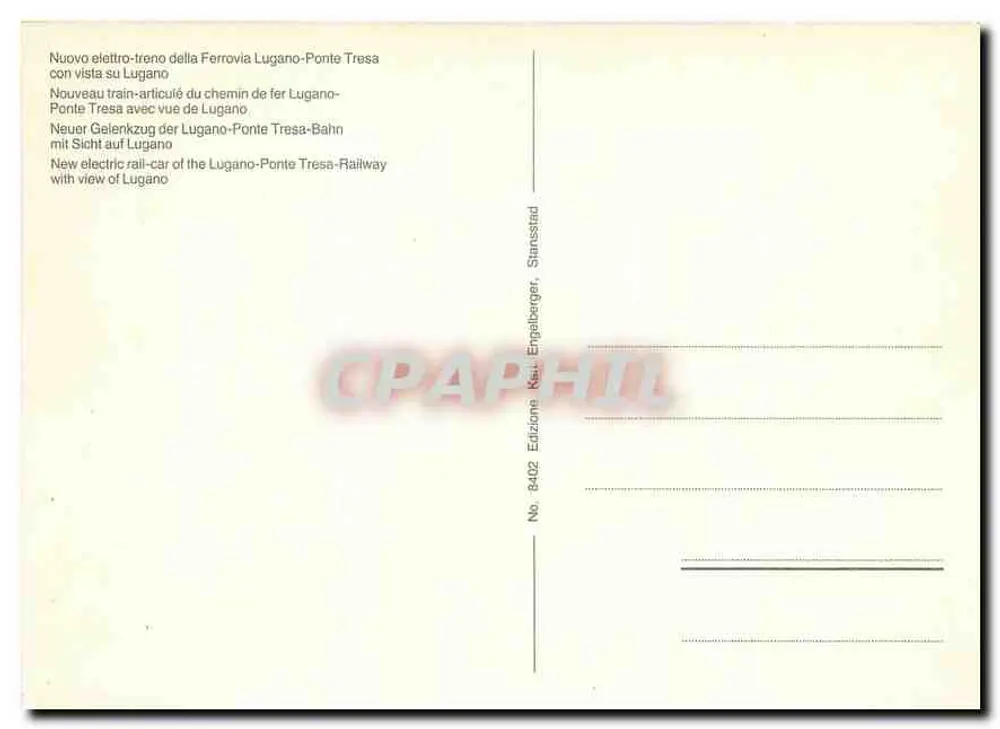 Treno a Lugano — vista di Lugano — Edizione Käsi-Engelberger, n° 8402 - Verso
