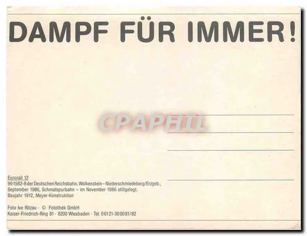 Train à vapeur — Schmalspurbahn Wolkenstein — Niederschmiedeberg — éditeur Meyer-Konstruktion, n° 991582-8 - Verso