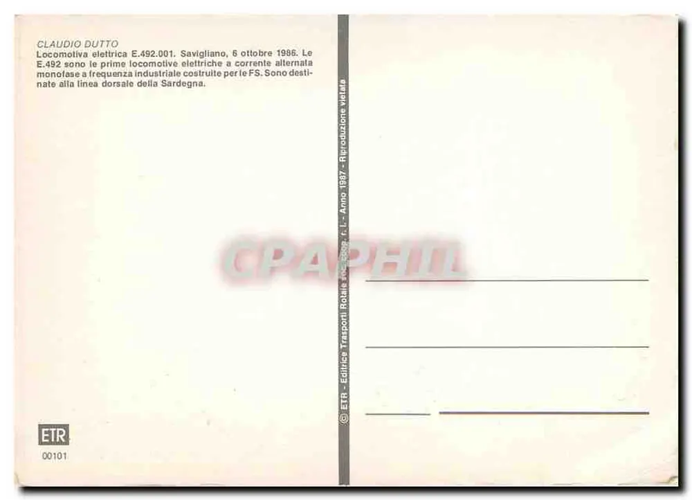 Locomotive électrique E.492.001 — Savigliano, 6 octobre 1986 — ETR - Verso