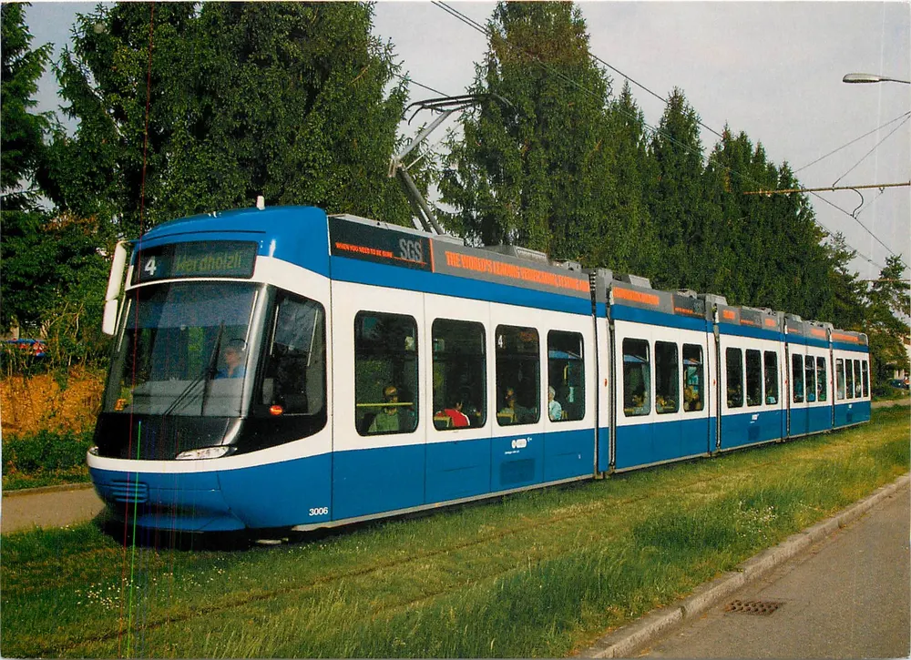 Tramway a Zurigo — linea 4, fermata Hardhof — editore VBZ, n. 03-01 - Recto