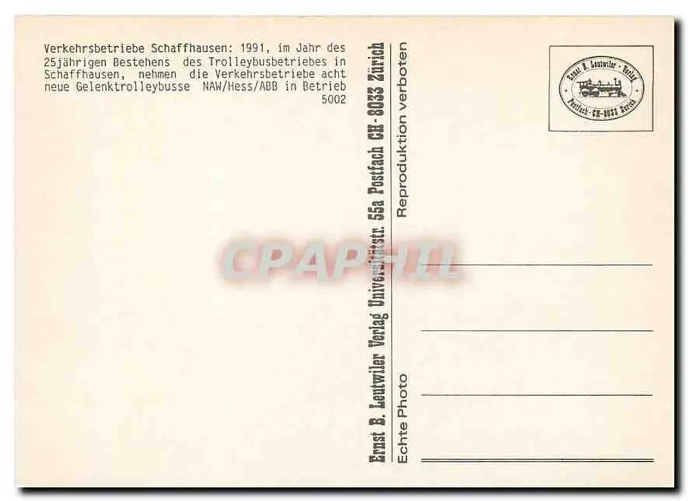Bus Schäfflir — Station Schaffhausen — Verkehrs betriebe Schaffhausen - Back