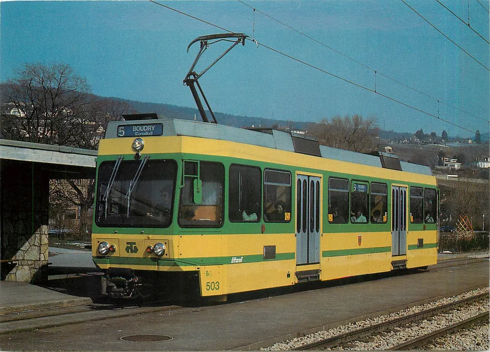 Tramway de Neuchâtel — Tramway Be 4/4 503 — MINIREX AG, Luzern, n° 1558 - Frente