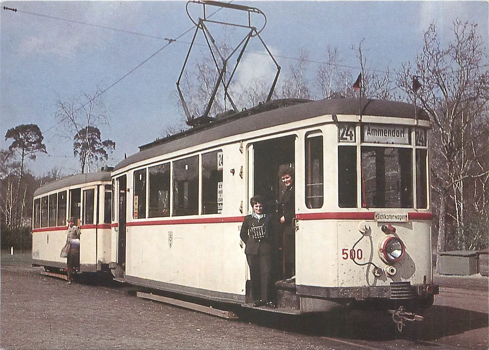 Tranvía 500 y vagones 300 (anteriormente 240) en la parada final Heide — Lindner/SSW, 1940/1943 - Anverso