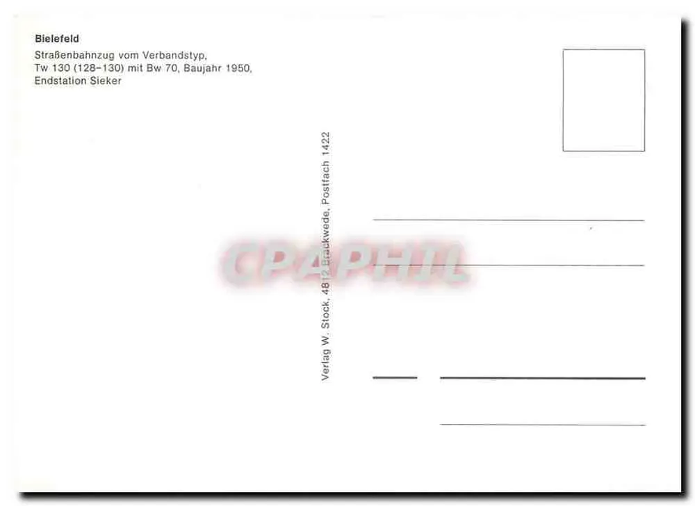Bielefeld — Tramwaj linii 2 do Sieker — Verlag W. Stock, 48-12 Straßkweide, Postfach 1422 - Rewers