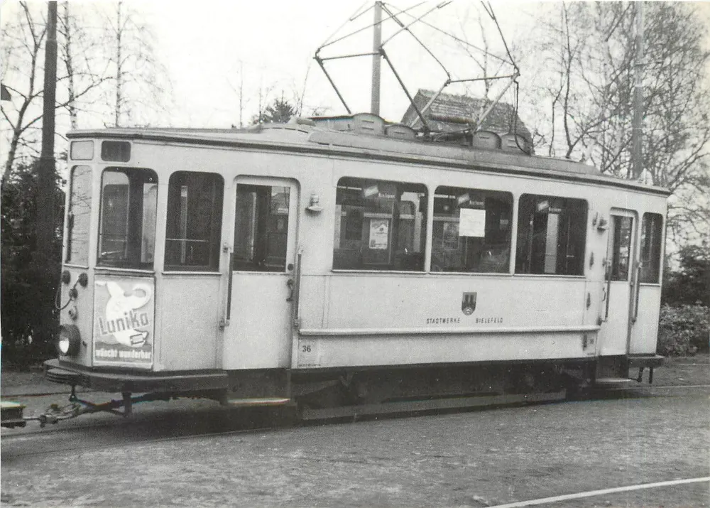 Tramway de Bielefeld — Tw 36 (+40) reformado em 1949 — editor Verlag W. Stock, 4812 Brückwede - Frente