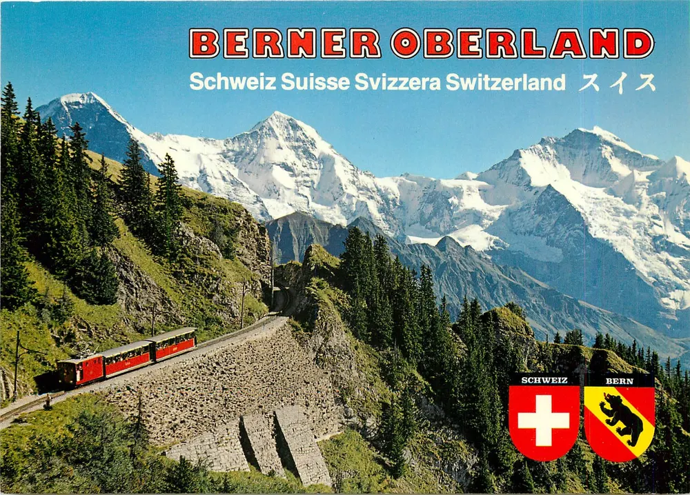 Berner Oberland — montanhas nevadas e trem vermelho — WEFO-Verlag AG, n° 625 - Frente