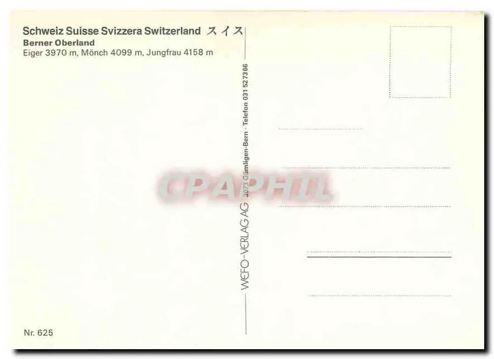 Berner Oberland — montanhas nevadas e trem vermelho — WEFO-Verlag AG, n° 625 - Verso
