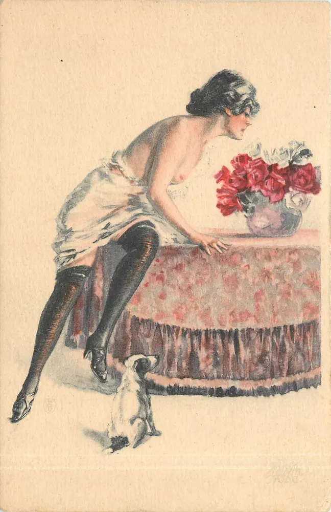 Femme et chien — scène intime — éditeur H. B. C. (HBC) n° 903 - Recto