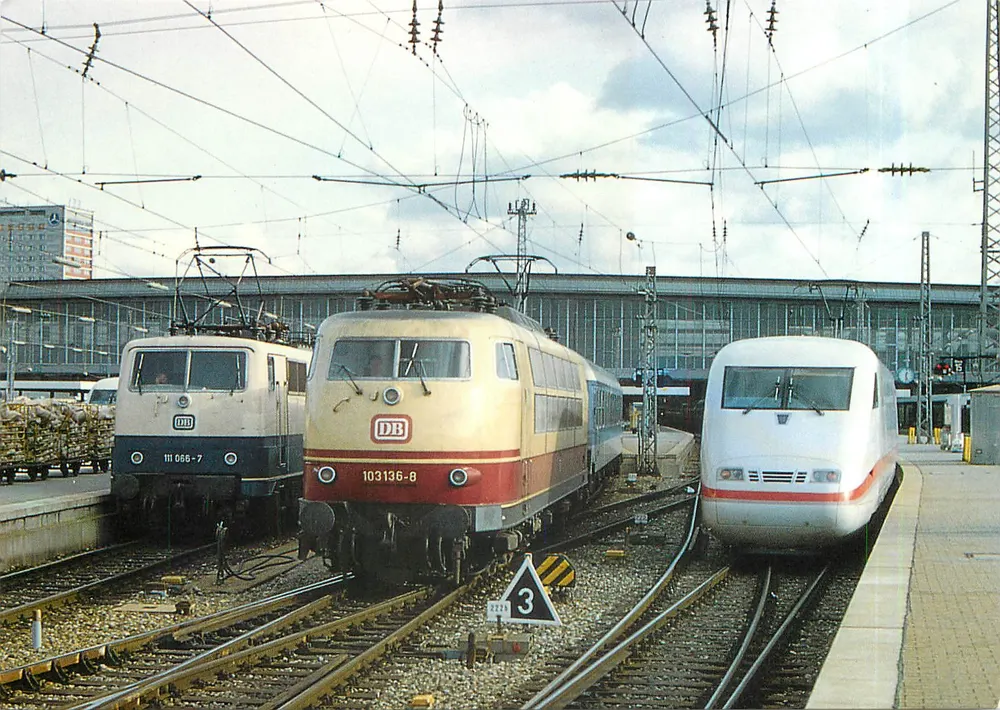 Éléctro-lokomotives 111 066, 103 136 + 401 006 — Deutsche Bundesbahn — REIJu Color Karte - Recto