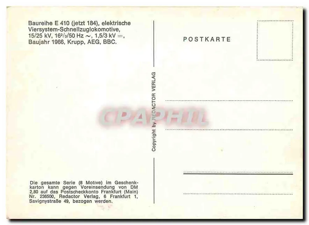 लोकोमोटिव ई 410 — श्रृंखला 184 — क्रूप, एईजी, बीबीसी — 1966 - पीछे