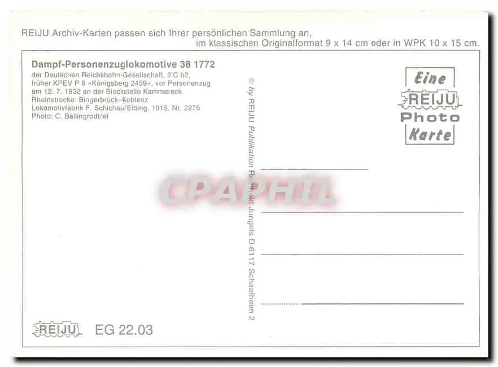 Blokstelle Kammereck — Linha Renana — REIJU Archiv-Karte n° 38 1772 - Verso