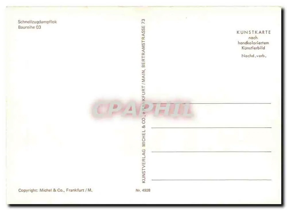 भाप लोकोमोटिव स्नेल्जुगडैम्पफ्टलॉक — बायरेहे 03 — मिशेल & को., फ्रैंकफर्ट / मेन, संख्या 4928 - पीछे