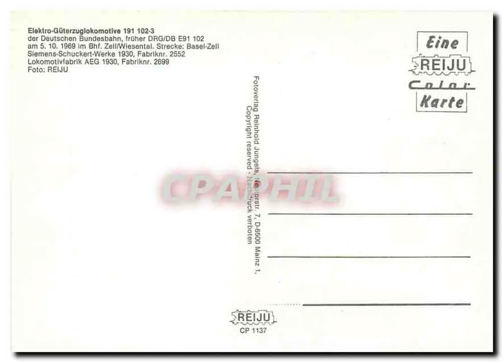 Lokomotive 191 102-3 — Deutsche Bundesbahn, Zell/Wiesental — REIJU - Verso