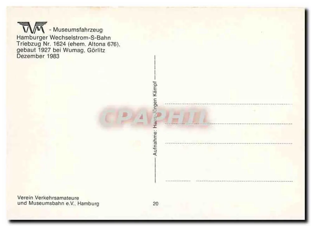 Trem elétrico Altona — Triebzug Nr. 1624a — Verein Verkehrsamateure und Museumsbahn e.V., Hamburg - Verso
