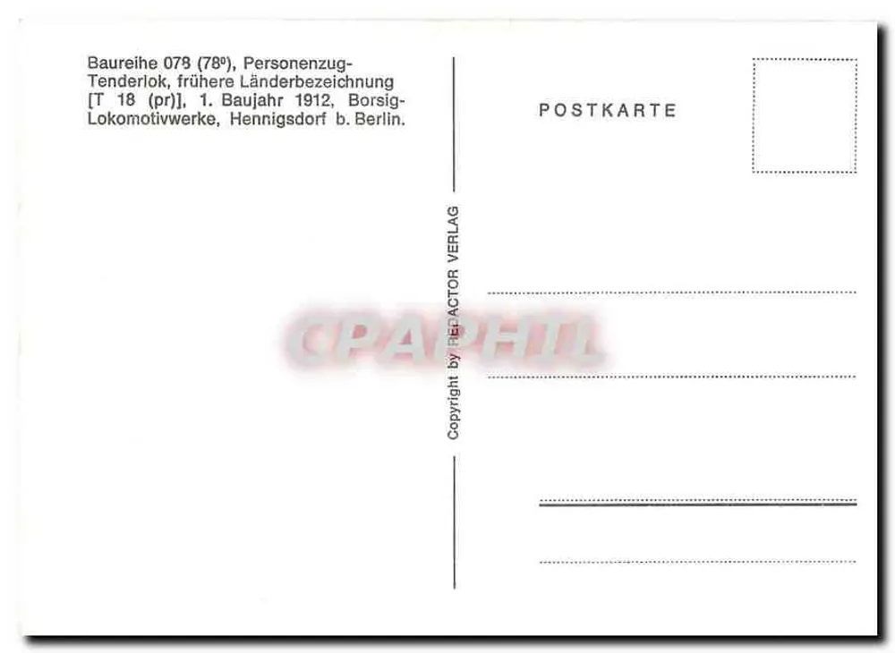 Locomotive 078 062-7 — Baureihe 078 (78°), Personenzug-Tenderlok — Het Actor Verlag - Verso