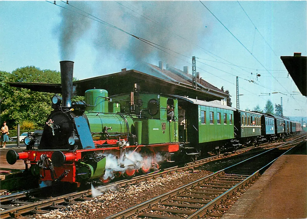 Historischer Dampfzug Basel Bad - Haltingen — avec locomotive n°30 et wagons de la BHL, 1882-1924 — REIJu Color Karte CP 1041 - Recto