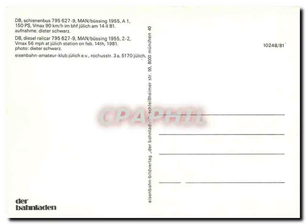 DB Schienenbus 795 627-9 — MAN, Büssing 1955 — der Bahnhofladen - पीछे