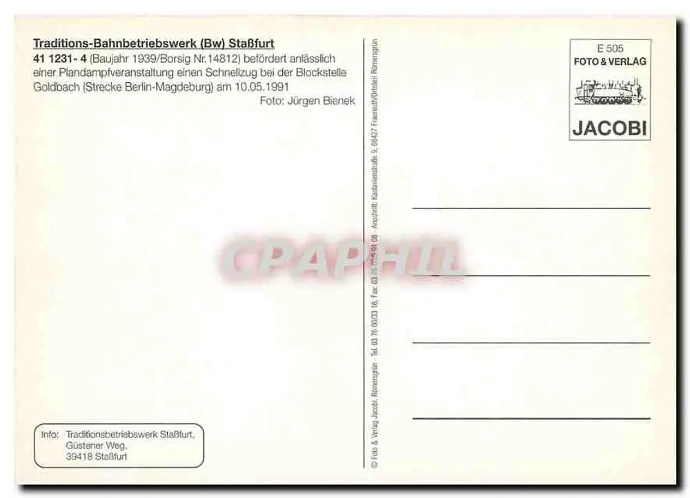 Goldbach Station — Lokomotive 41 1231-4 — Verlag Jacobi, Nr. E 505 - Rückseite