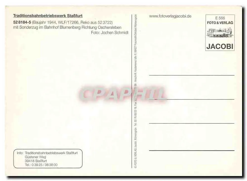 Train à vapeur — Blumenberg — Traditionsbahnbetriebswerk Staßfurt - Verso