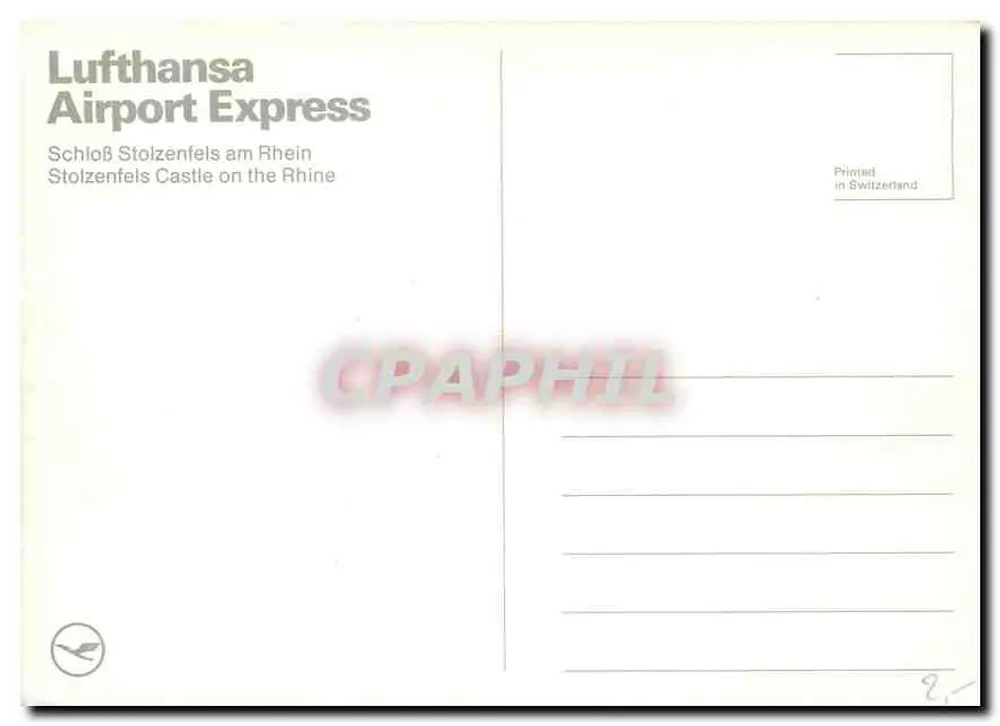 Schloss Stolzenfels am Rhein — Lufthansa Airport Express — impressa na Suíça - Verso
