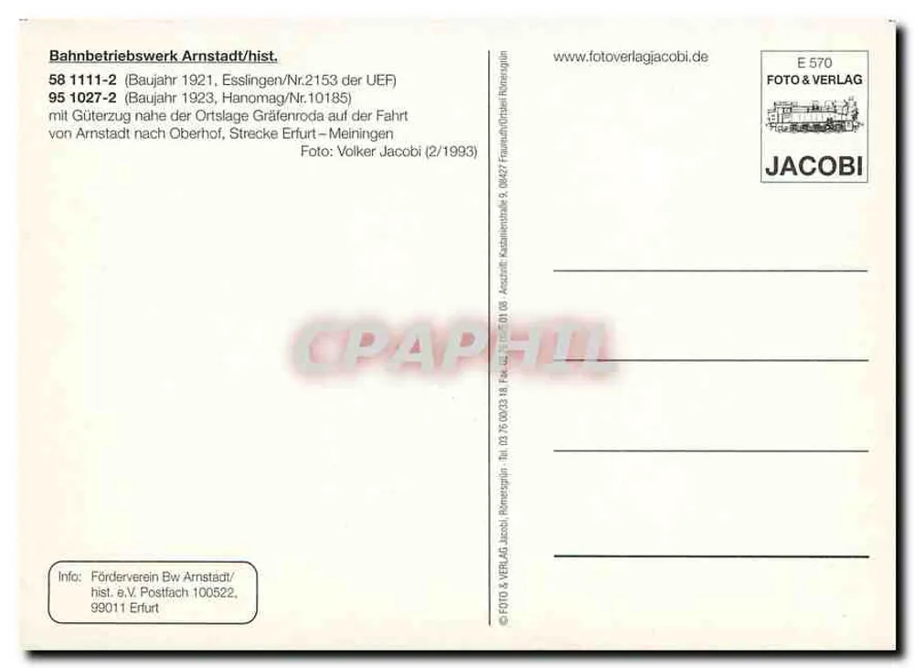 Train à vapeur — Arnstadt — JACOBI E 570 - Verso