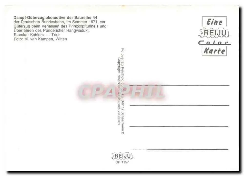 Dampfzug über den Prinzkopf-Viadukt — Deutschland — Verlag REIJu, Nr. CP 1157 - Rückseite