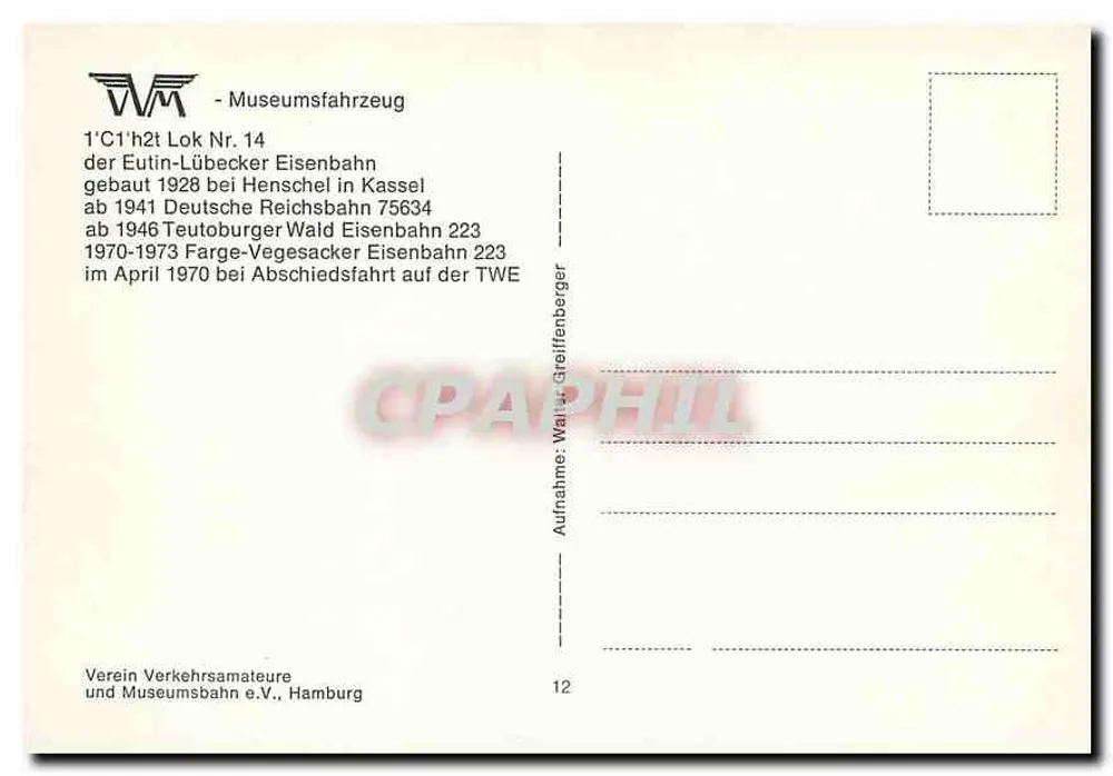 로케모티브 223 — Eutin-Lübecker Eisenbahn — Verein Verkehrsamateure und Museumsbahn e.V., Hamburg - 뒷면