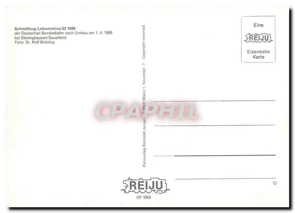 स्टीम ट्रेन 03 1045 — जर्मन फेडरल रेलवे रीनोवेशन के बाद — REIJU, CP 1003 - पीछे