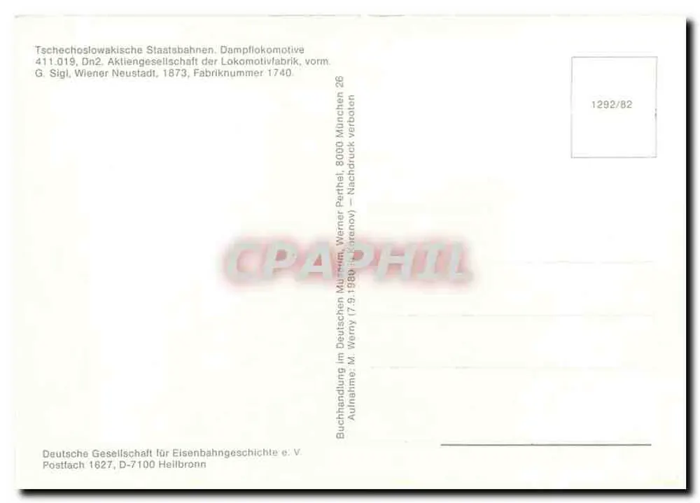 Locomotiva 411 019 — Dn2 — Tchecoslováquia — Deutsche Gesellschaft für Eisenbahngeschichte e.V. - Verso