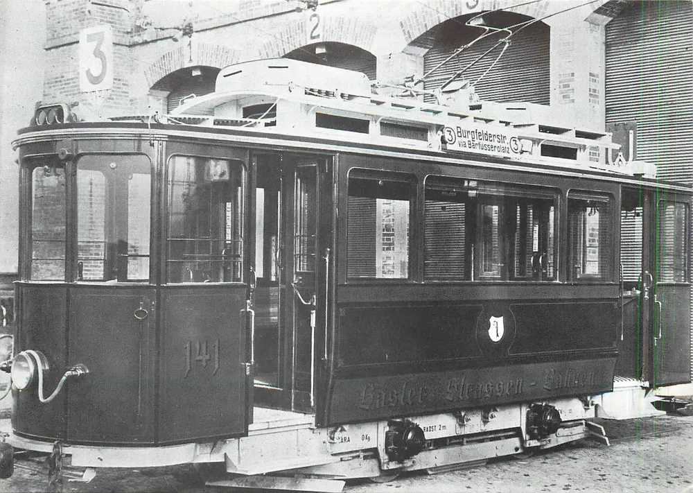Tramway n°141 à Basel — dépôt Wiesenplatz, 1912 — éditeur Tramli-Press, Basel - Recto